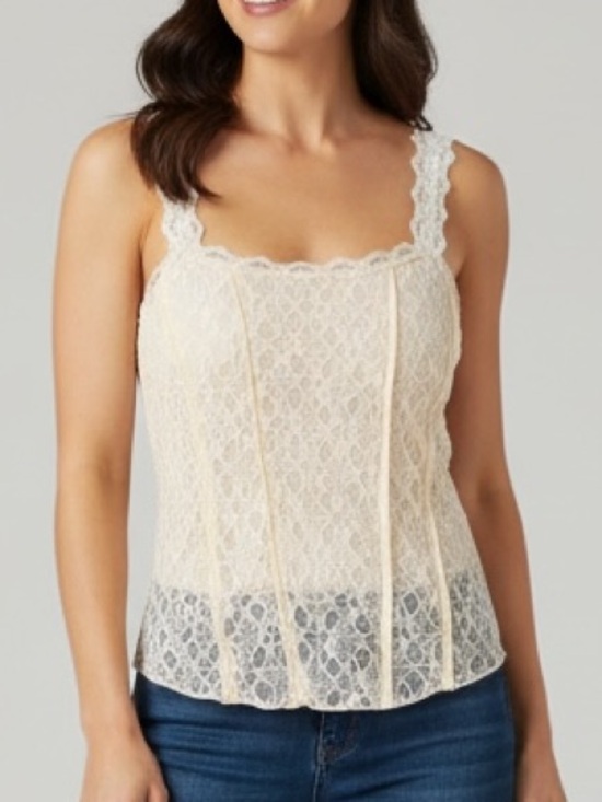 unbranded Tops - Romantic Lace Tank‎ Top Cream Nude Lined Cami Blouse Feminine Chic Size Med